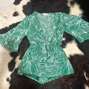 Sincerely Jules Green Leaf Print Romper